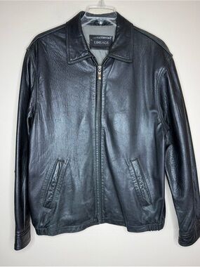 Vintage Lineage Black Leather Bomber Jacket Size Medium
